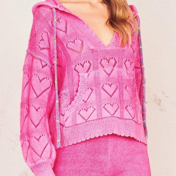 LoveShackFancy Sweaters - NWT LoveShackFancy Meara Hoodie pink sweater knit heart